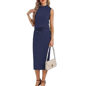 Casly Lamiit Women's 2 Piece Set Summer Casual Sleeveless Mock Neck Top Midi <b>Skirts</b> Lounge Travel Outfit - Product Image 1