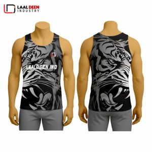 เสื้อกล้ามผู้ชายผ้าโพลีเอสเตอร์/ ผ้าฝ้ายถักระบายอากาศได้ดีมีโลโก้ด้านหน้าและด้านหลังสำหรับยิมและออกกำลังกาย - Product Image 1