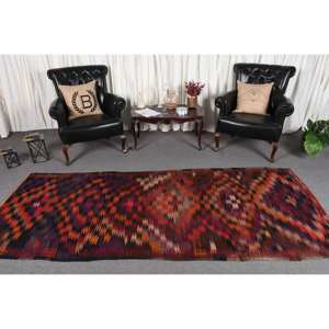 Alfombra Kilim Turca Étnica Roja 9x12, Hecha a Mano, Rectangular, de Lana, Ecológica, con Pelo Mediano, para Entrada - Product Image 2