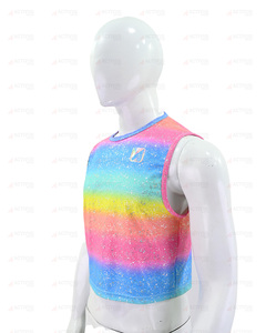 Custom Men's <b>Rainbow</b> Glitter Sleeveless T-Shirt Sparkly Festival Rave Crop Tank <b>Top</b> Party Clubwear Vest - Product Image 3