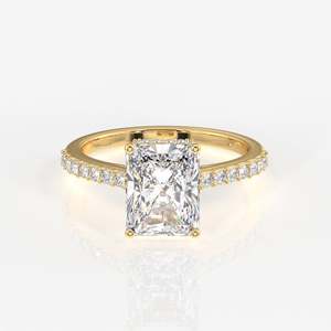 Anillo de Diamante Cultivado en Laboratorio con Corte Radiante, Halo Oculto, Oro de 14k, Oro de 10k, Geométrico Romántico, Banda de Oro de 10k, Rodio, IGI, Anillo de Compromiso Fino - Product Image 1