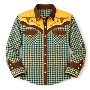 Camisa Vaquera Occidental Unisex Personalizada OEM, Estilo Vintage, Corte Ajustado, con Ribete en Contraste, Manga Larga, Bordada, Estilo Rodeo - Product Image 1
