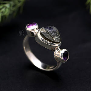 Anillo de piedras preciosas de amatista Druzy de labradorita 925 Plata de ley sólida Estilo DE BODA clásico Ajuste de bisel natural personalizable - Product Image 2
