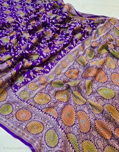 ผ้าคลุมไหล่แบบทอมือ ผ้าไหมชีฟองบานาราสีพรีเมียม ผ้าซารีพาวเวอร์ลูม งานปักดิ้นทองหรูหรา ชิ้นผ้าสำหรับตัดเสื้อแบบดั้งเดิม ชุดสำหรับงานปาร์ตี้แบบดั้งเดิม ป้องกันแสงแดด - Product Image 4