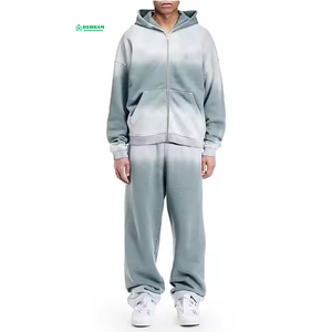 BEHRAM INTERNATIONAL Men's Gradient Color Hooded Tracksuit <b>Full</b> <b>Zip</b> <b>Sweatshirt</b> and Pants Set Casual Loose Fit Autumn Wear - Product Image 1