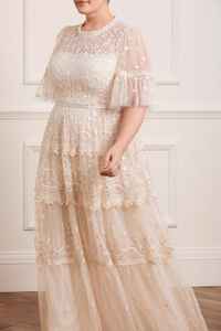 A-Line Maxi Chiffon Dress with Machine Embroidery Frill Pastel Color for Wedding & Evening <b>Prom</b> <b>Parties</b> Front Logo - Product Image 2