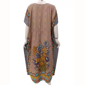 Casual Simple Floor-Length Floral Sweet Oversized Kaftan Short Sleeve <b>Dress</b> Drawstring Elastic Waist High Premium Rayon - Product Image 4