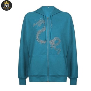 Sudadera Unisex con Cremallera Logotipo Personalizado 100% Algodón Transpirable Ropa de Invierno Nuevo Diseño Adorno de Diamantes de Imitación sudaderas con capucha para hombre - Product Image 2