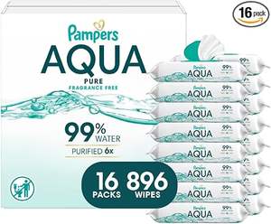 Lingettes pour bébé Aqua DE en coton et non-tissé, 99% d'eau, sans parfum, soin de la peau, 896 lingettes au total (16 paquets à couvercle rabattable) - Product Image 5