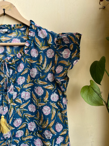 Hand Block <b>Printed</b> Women's Midi <b>Dress</b> Boho Cotton Gauze Summer Short <b>Dress</b> with Tassel Decoration <b>Indian</b> Style - Product Image 6