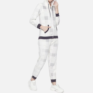 Conjunto Deportivo para Mujer, Logotipo Personalizado, Chaqueta con Cremallera Completa, Conjunto de 2 Piezas, Conjunto Deportivo a Rayas de Moda, 100% Algodón Felpa para Mujer - Product Image 3