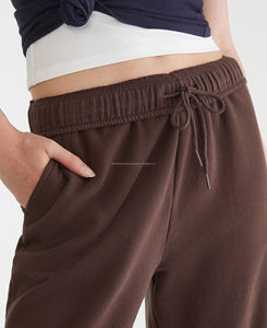 กางเกงจ็อกเกอร์เอวสูงของผู้หญิงผ้าฝ้าย100% ถักตรงทรงหลวมสไตล์สตรีทแวร์ระบายอากาศได้ดีสวมใส่สบายมีเชือกปิด - Product Image 4