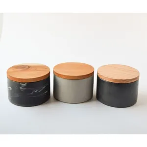 Set Of 3 Round Marble Salt and Pepper Set With Wooden Lids Wholesale Supplier Best Quality Tableware Kitchenware Accessory