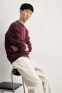 Vente en gros OEM & ODM XL Motif imprimé ample en coton mélangé côtelé à manches longues de couleur bordeaux de qualité supérieure pour hommes, col en O personnalisé - Product Image 5