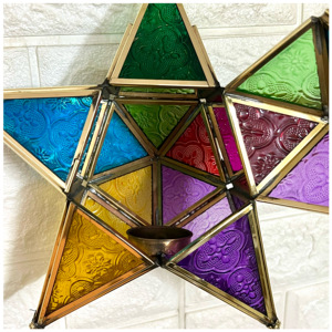 2025 Latest Design <b>Moroccan</b> Star Pillar Holder Durable Brass Hanging <b>Lantern</b> Colorful Glass Handmade Die Cutting Embossing - Product Image 2
