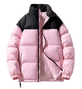 Blouson matelassé à col montant pour homme et femme, imprimé à carreaux et lettres, avec capuche, rembourrage épais en coton, respirant, coupe-vent, personnalisable pour l'automne - Product Image 5