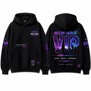 เสื้อฮู้ดดี้ VIP งานเทศกาลดนตรีแบบกำหนดเอง รุ่นลิมิเต็ดอิดิชั่น ลายกราฟิกนีออน เรืองแสง สไตล์ฮิปฮอป ทรงโอเวอร์ไซส์ - Product Image 3