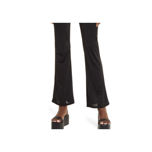 Pantaloni a Zampa Neri a Vita Alta di Taglia Media in Maglia Lucida con Dettagli Aperti - Product Image 3