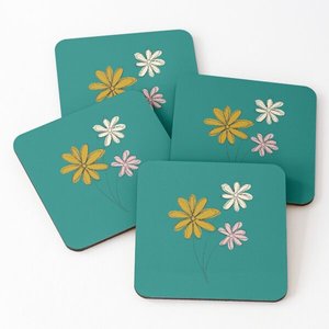Sous-verres en bois de couleur moutarde sur papier imprimé pour le service du thé Ensemble de 4 pièces vente à chaud maison cuisine fournitures de cuisine sous-verres - Product Image 3