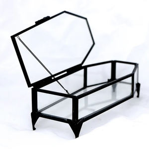 Beau cadre en laiton noir mat fait à la main boîte de rangement en forme de cercueil boîte en verre de luxe utilisation à la maison bijoux indiens en métal - Product Image 6