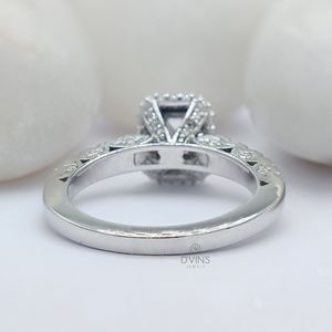 10K oro blanco VVS1 D Color Esmeralda corte aplastado Moissanite media banda compromiso y eternidad anillo regalo de fiesta para mujer - Product Image 4