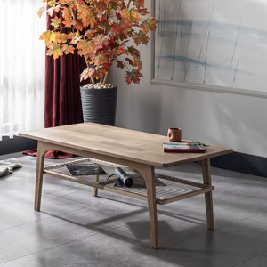 Table basse en chêne avec étagère de rangement, table de salon à deux niveaux, solution de rangement pratique de la meilleure qualité - Product Image 1