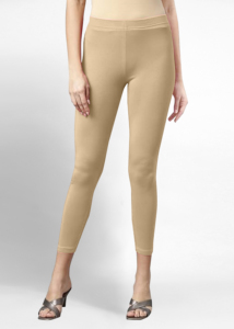 Trendmalls Women's Super Combed Cotton Elastane Stretch Knitted Comfortable Cropped <b>Leggings</b> Ultrasoft Waistband (WL01-Beige) - Product Image 2