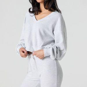 Sudaderas de Mujer al por Mayor, 100% Algodón, Estilo Terry, Lavado Ácido, Cuello en V, Logotipo Personalizado, Cuello Redondo, Sudadera Bordada - Product Image 5