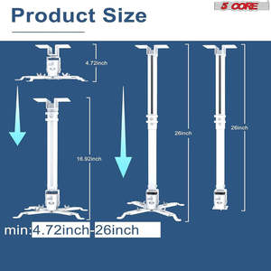 5Core <b>Projector</b> <b>Mount</b> Ceiling Wall Universal Holder Adjustable Low Profile Capacity 40lb - Product Image 6
