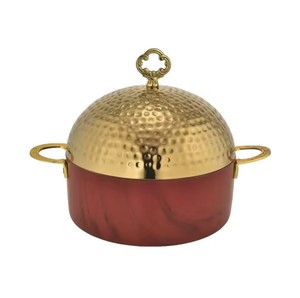 Casserole de luxe en nacre avec support en bois Chauffe-plats fantaisie fini personnalisé Hotpot avec couvercle en métal martelé - Product Image 3