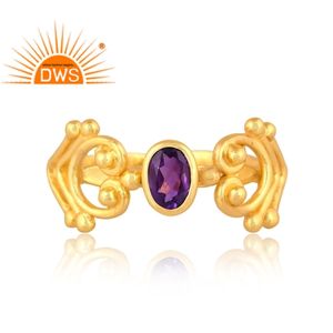 Última tendencia 925 plata esterlina 18K chapado en oro amatista natural piedra preciosa anillo ajustable Demi fabricante de joyería fina - Product Image 2