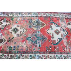 Vintage Area Rug 4.5x8.6 ft (137x261 cm), Turkish <b>Red</b> Animal Print <b>Wool</b> Rug - Product Image 5