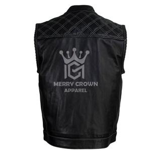 Natural Leather Motorcycle <b>Men</b> Classic Style Leather <b>Vest</b> Motorbike Fashionable Cotton Lining Breathable Top Quality Sleeveless - Product Image 3