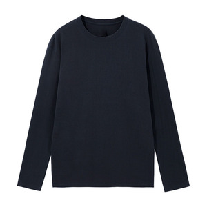 OEM custom logo embroidery printed design 180g autumn combed polyester heavy round neck solid color <b>long</b> <b>sleeve</b> <b>men's</b> T-<b>shirt</b> - Product Image 5