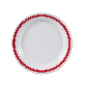 Platos redondos de melamina blancos con línea <span class=keywords><strong>roja</strong></span> para servir ensalada, postre, Pasta, barbacoa, Buffet, <span class=keywords><strong>vajilla</strong></span> personalizada irrompible para restaurante - Product Image 1