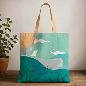 Handmade Portable Ocean Theme Tote <b>Bag</b> with Zippered Closure Customizable Logo Made <b>Straw</b> Polyester Lining for Summer Spring Use - Product Image 1