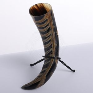 Corne naturelle polie avec support Dragon Gravé Agate Corne à boire Cadeau de Noël et du Nouvel An avec style Viking BY HF CRAFTS - Product Image 5