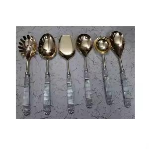 Ensemble de couverts à salade en métal élégant avec poignée en nacre pour fête à domicile et hôtel - Product Image 5