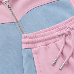 Ensemble de survêtement décontracté pour femme en 100 % polyester, deux pièces, avec sweat à capuche court à manches longues et pantalon de jogging large, style streetwear color block - Product Image 5