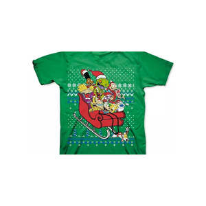 Freeze 24-7 Nickelodeon Christmas T-shirt da uomo in jersey di cotone 100% oversize con stampa serigrafica taglia media verde - Product Image 2