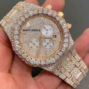 Luxury Rose Gold Iced Out Moissanite Chronograph Watch with VVS Round Stones Hip Hop Jewellery Bling <b>Wristwatch</b> - Product Image 1