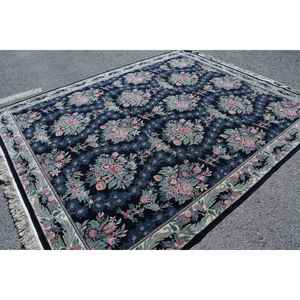 Alfombra Turca Extra Grande de 8.2x9.8 pies, Alfombra de Lana Azul Rosa con Camuflaje Vintage - Product Image 1