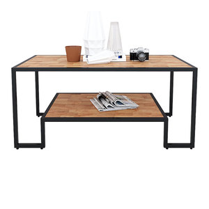 Minimalist Two-Tiered <b>Sofa</b> <b>Table</b> 100x54x45cm Rubber Wood with Iron Frame-TT68145 - Product Image 1