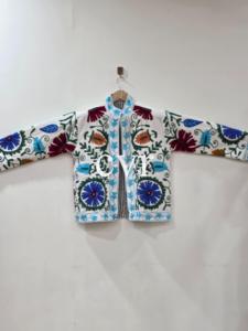 Chaqueta de Algodón con Bordado Floral a Mano, Cuello Mandarín, Manga Larga, Talla Grande, Estilo Prairie Chic para Mujer, Primavera - Product Image 2