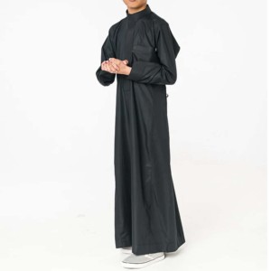 Hombres musulmanes modestos de talla grande invierno transpirable High Street Casual moderno botón frontal abierto Abaya - Product Image 4