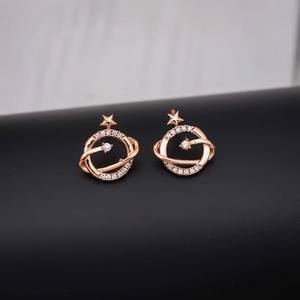 Boucles d'oreilles tendance en acier inoxydable plaqué or avec topaze étoile de lune et zircone cubique - Product Image 1