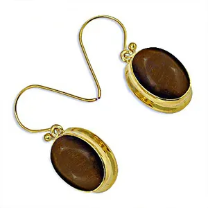 Gold Plating Tiger Eye <b>Earrings</b> Elegant Oval Gemstone <b>Dangle</b> Drop Pendant for Women for Weddings Featuring Pearl and <b>Diamond</b> - Product Image 1