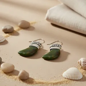 Boucles d'oreilles pendantes en pierre naturelle verte, argent 925, style bohème, pour femmes, à porter au quotidien - Product Image 3