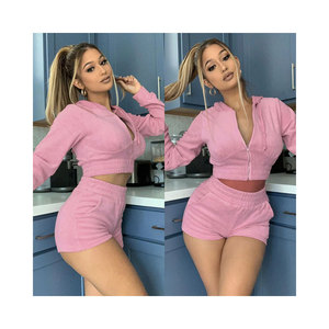 2025 sport filles sans couture femmes Yoga ensemble sweats à capuche manches longues haut court Shorts Gym Fitness Streetwear personnalisé Logo survêtements - Product Image 2