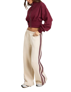 Sudadera Corta con Capucha para Mujer, Color Borgoña Sólido, con Logotipo Personalizado, Lavado Ácido, Forro Polar, Cremallera de Latón, Estilo Urbano, Venta al por Mayor - Product Image 2
